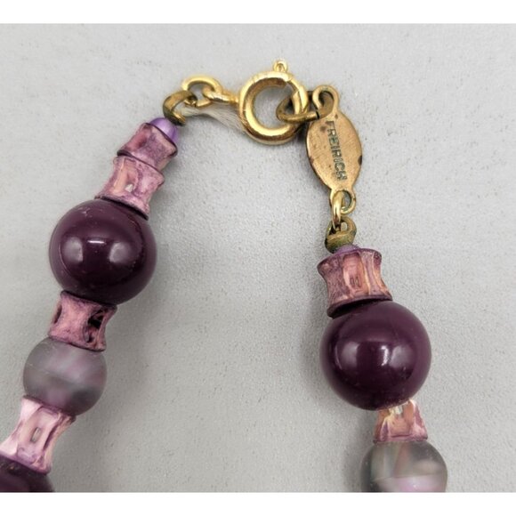 Vintage Freirich Mixed Materials Bead Necklace Wood Glass Resin Purple - Picture 3 of 4